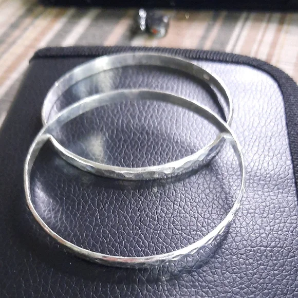 Sterling Silver Textured Bangle Bracelet - Silver - Picture 3 of 5